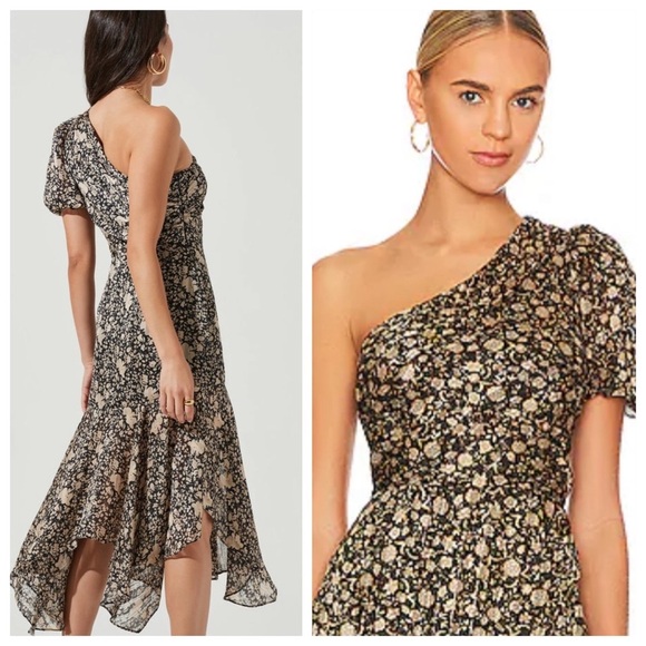 NWT ASTR The Label Santorini Midi Dress in Black & Taupe Multi, size Medium - Picture 11 of 12